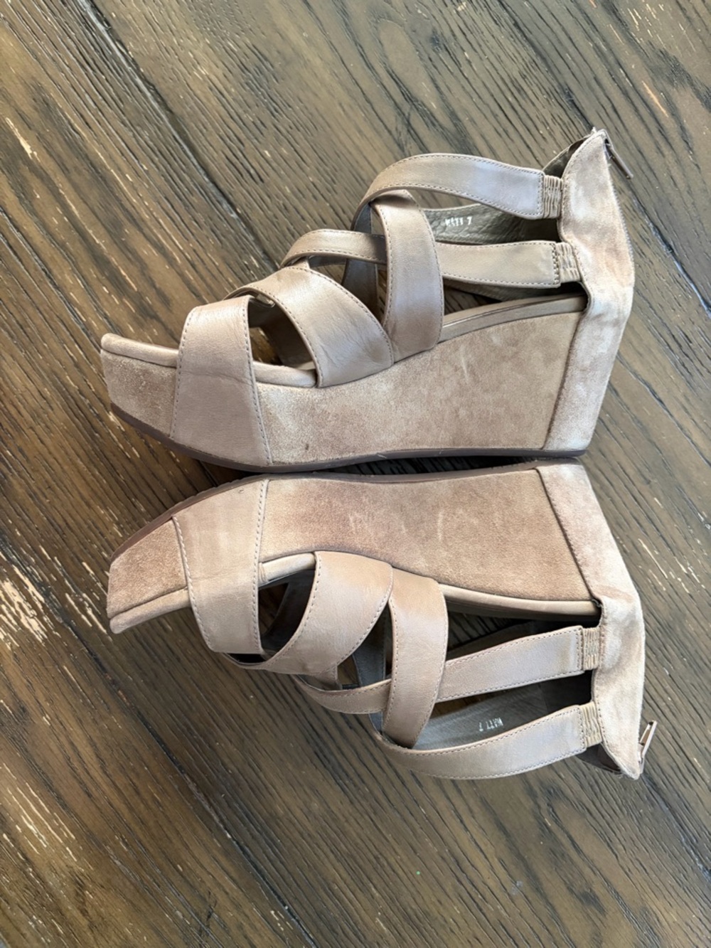 Chocolat Blu Watt Taupe Leather Wedge Sandals | Strappy Platform | Size 7 - Picture 4 of 10